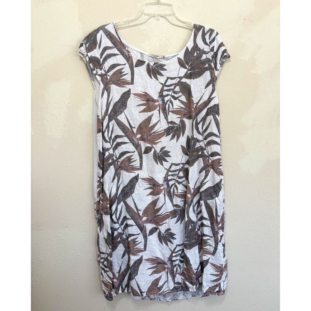 Lungo Larno Womens Tropical Linen Dress XL Beachy Island Made Italy Casual